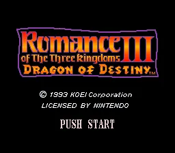 Romance of the Three Kingdoms III - Dragon of Destiny: tela de título